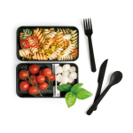 Dubbele kunststof lunchbox met scheider en bestek 1,36L Duo Gusto kleur zwart vierde weergave