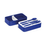 Dubbele kunststof lunchbox met scheider en bestek 1,36L Duo Gusto kleur blauw derde weergave