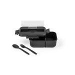 Grote lunchbox met bestek, handvat en twee lagen 1L All-in-one kleur zwart derde weergave