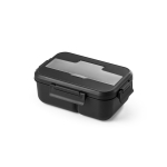 Grote lunchbox met bestek, handvat en twee lagen 1L All-in-one kleur zwart