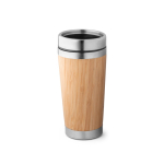 Thermosbeker laten bedrukken van staal en bamboe, 500ml Bamboo kleur naturel