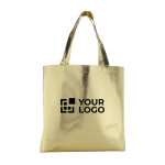 Gelamineerde, glanzende non-woven tas met lange hengsels 80 g/m² kleur goud met jouw bedrukking
