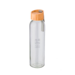 Glazen flesje met bamboe stop en lint 600ml Crystal Geometric kleur doorzichtig met jouw bedrukking