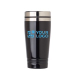 Thermosbeker met logo in felle kleuren 450ml aluminium kleur kleur zwart met jouw bedrukking