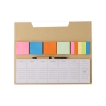 Set met notitieblok, sticky notes, pen en wekelijkse planner kleur bruin derde weergave