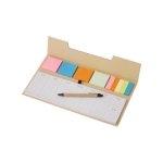 Set met notitieblok, sticky notes, pen en wekelijkse planner kleur bruin vierde weergave