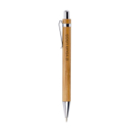 Bamboe eco pen met verchroomde accessoire blauwe inkt Bamboo kleur bruin met jouw bedrukking