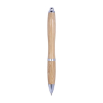 Bamboe balpen met clip en metalen details kleur bruin eerste weergave