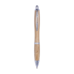 Bamboe balpen met clip en metalen details kleur bruin tweede weergave