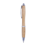 Bamboe balpen met clip en metalen details kleur bruin derde weergave