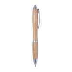 Bamboe balpen met clip en metalen details kleur bruin vierde weergave