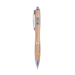 Bamboe balpen met clip en metalen details kleur bruin met jouw bedrukking