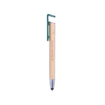 Bamboe eco touch pen met mobiele telefoonhouder Versatile kleur donkergroen met jouw bedrukking