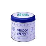 8 Hollandse stroopwafels in blik met logo kleur zilver met jouw bedrukking