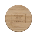 Ronde bamboe draadloze oplader met logo met kleine blauwe LED Natura
