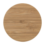 Ronde bamboe draadloze oplader met logo met kleine blauwe LED Natura kleur hout derde weergave