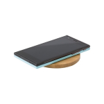 Ronde bamboe draadloze oplader met logo met kleine blauwe LED Natura kleur hout vijfde weergave