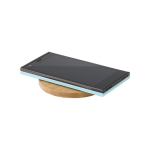 Ronde bamboe draadloze oplader met logo met kleine blauwe LED Natura kleur hout zevende weergave
