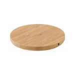Ronde bamboe draadloze oplader met logo met kleine blauwe LED Natura kleur hout negende weergave