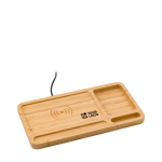 Houten basis draadloze opladers, ideaal voor een opgeruimd bureau kleur hout met jouw bedrukking