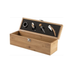 Wijnset met logo in een bedrukte bamboedoos Semillon kleur hout