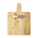 Vierkante kaas snij- en serveerplank met mes Gouda kleur hout tweede weergave