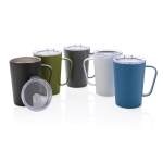 Thermosbeker van gerecycled staal met handvat 420 ml Premium Recycled kleur blauw algemene weergave