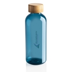 Gerecyclede plastic fles met bamboe dop 660ml Evolution Recycled kleur blauw weergave met logo