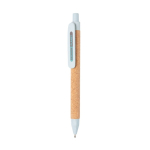 Duurzame kurken tarwestrovezel pen bedrukken blauwe inkt Straw Fiber kleur lichtblauw weergave met logo