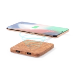 Draadloze oplader 2100mAh met logo inclusief 2 USB uitgangen Coco kleur naturel tweede weergave