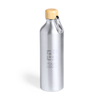 Grote aluminium fles met bamboedop en karabijnhaak 800ml Helsinki met jouw bedrukking