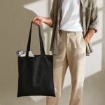 Tas van gerecycled katoen met lange handvatten 140 g/m2 Upcycling kleur zwart zesde weergave