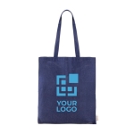 Tas van gerecycled katoen met lange handvatten 140 g/m2 Upcycling kleur blauw met afdrukgebied