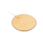Draadloze oplader met rond bamboe detail kleur wit derde weergave