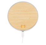 Draadloze oplader met rond bamboe detail kleur wit zesde weergave