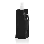 Opvouwbare plastic drinkfles met karabijnhaakclip 400ml kleur zwart