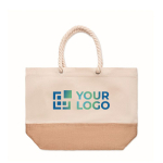 Canvas tas met trekkoordhandvatten en jute basis 280 g/m2 Seaside kleur beige weergave met bedrukking