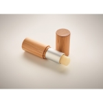 Lippenbalsem met logo in een bamboe omhulsel Cocoa kleur hout foto bekijken derde weergave