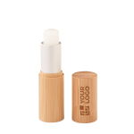 Lippenbalsem met logo in een bamboe omhulsel Cocoa kleur hout weergave met bedrukking