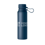 Rvs thermosfles draaideksel en siliconen handvat 780 ml Inox Turn kleur ultramarijn blauw weergave met bedrukking
