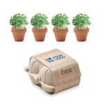 Kit van 4 potten met waterkerszaadjes te personaliseren Kit de Eggs kleur beige weergave met bedrukking