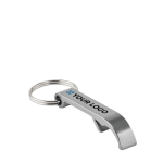 Gerecycled aluminium  flesopener sleutelhanger bedrukken Recyclo kleur zilver weergave met bedrukking
