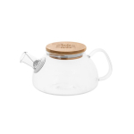 Glazen theepot met bamboe deksel 750ml Nordik kleur doorzichtig afbeelding met logo