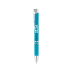 Eco pen met zilveren afwerking en blauwe inkt Aster Eco met afdrukgebied