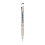 Eco pen met zilveren afwerking en blauwe inkt Aster Eco met afdrukgebied