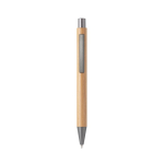 Bamboe balpen met metalen clip in blauwinktgrijze afwerking kleur naturel