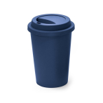 Gepersonaliseerde herbruikbare plastic to go beker met deksel 450ml kleur marineblauw
