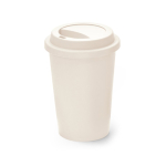 Gepersonaliseerde herbruikbare plastic to go beker met deksel 450ml kleur gebroken wit