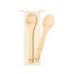 2 bamboe salade utensils met zak Bamboo kleur beige eerste weergave