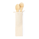 2 bamboe salade utensils met zak Bamboo kleur beige vierde weergave